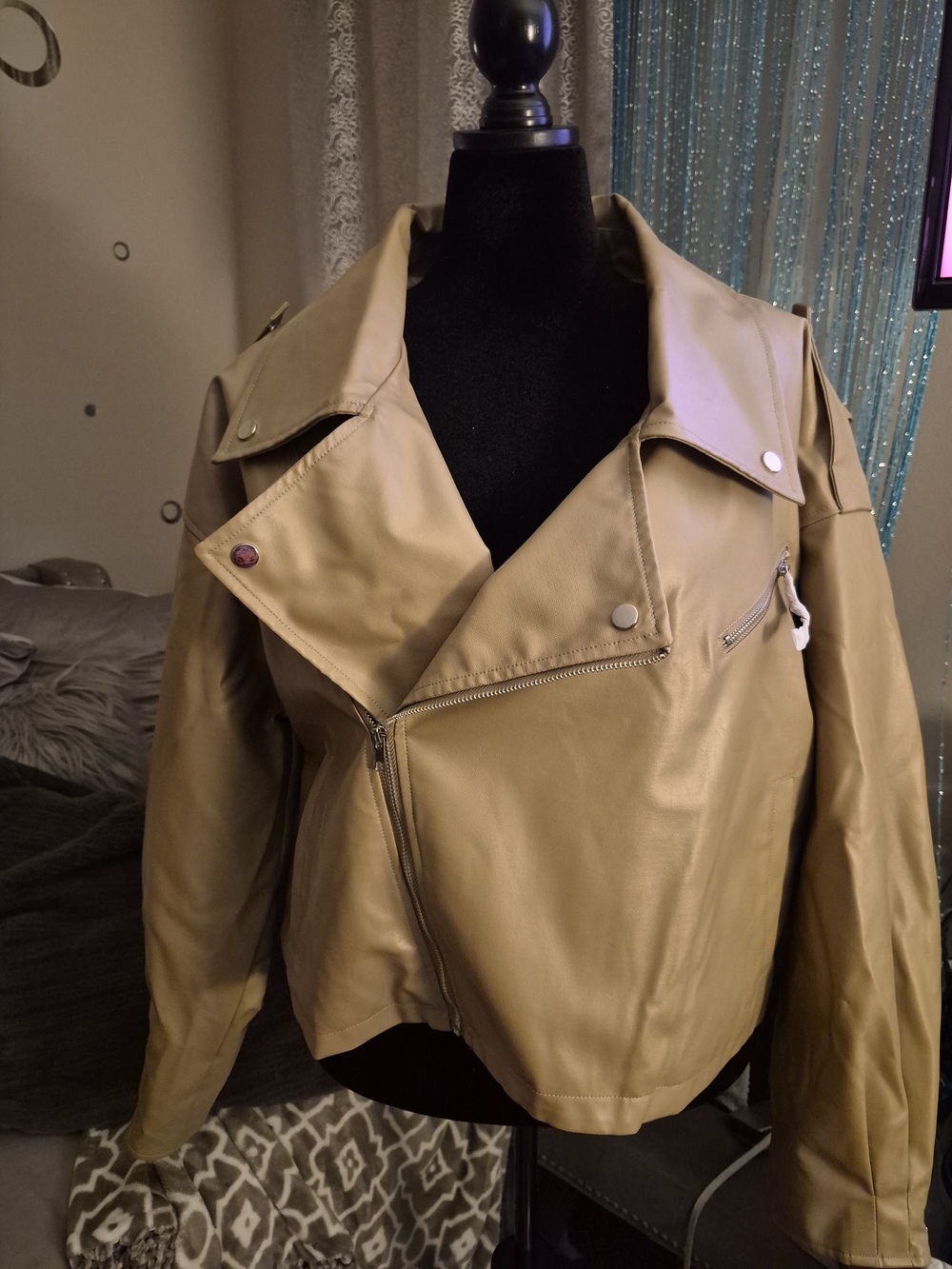PrettyLittleThing Tan Faux Leather Biker Jacket